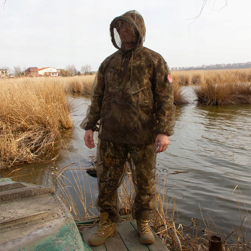 Komplet kurtka + spodnie przeciw komarom meszkom kleszczom + ochrona twarzy