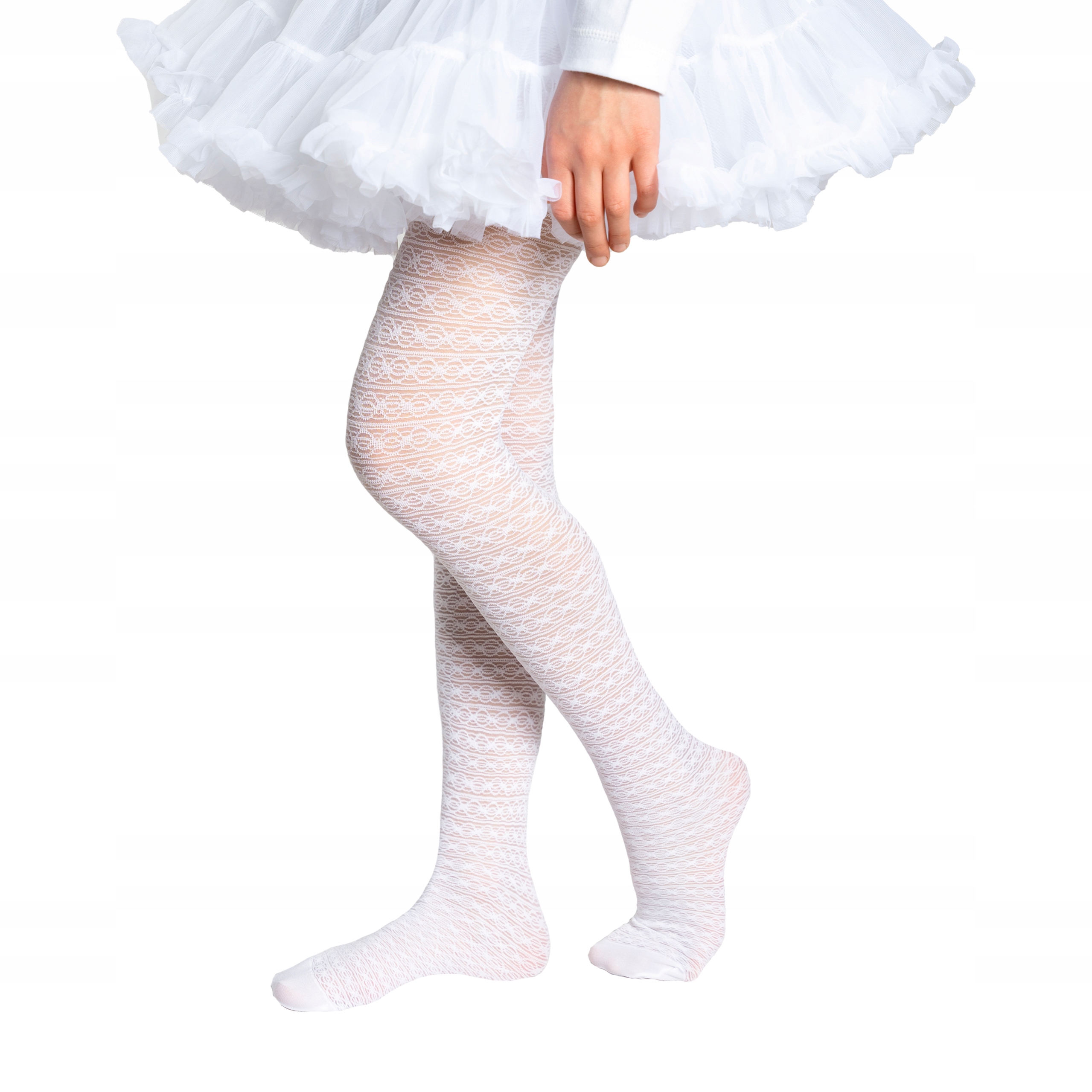 Rajstopy BIAŁE dziewczęce KOMUNIJNE z wzorem SUPER JAKOŚĆ Wiek dziecka 12 lat +