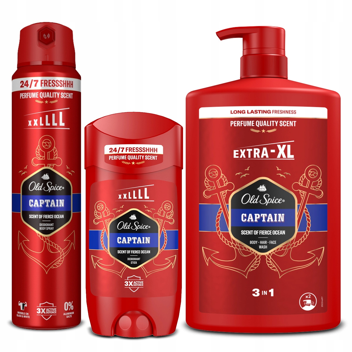 Zestaw Old Spice Captain XXL Sztyft 85ml Spray 250ml Żel 3w1 1000ml