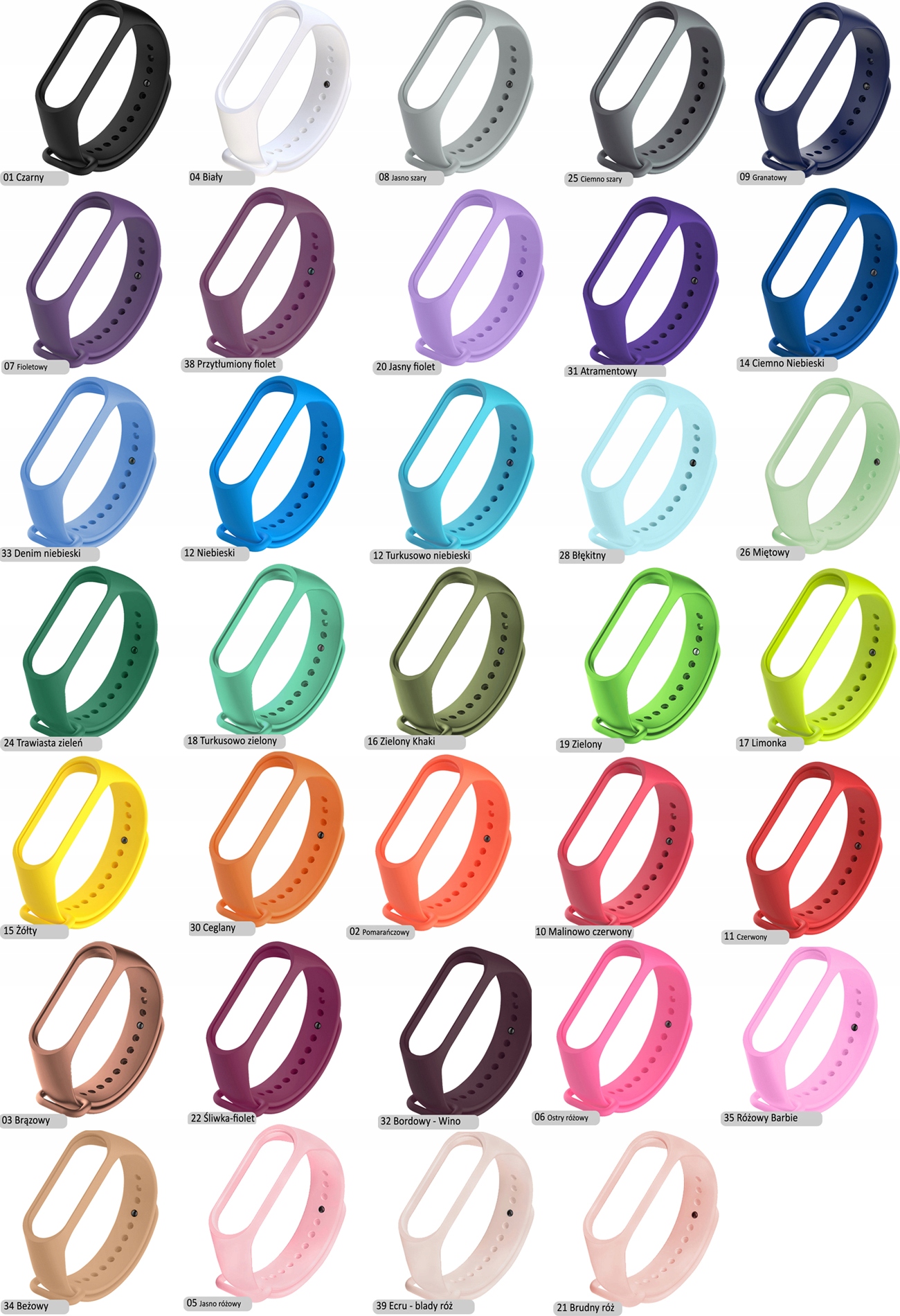 10x - OPASKA ZAMIENNA do XIAOMI MI BAND M4 M5 M6 Grubość 2.5 mm