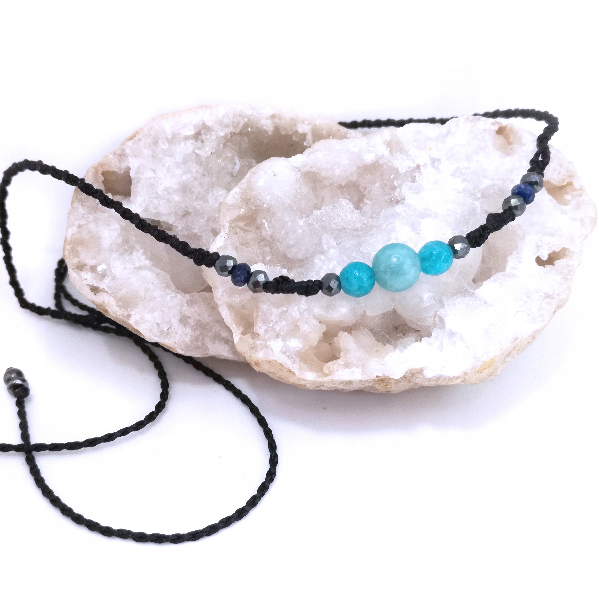 Choker Plnost Amazonit Achát v makru náhrdelník černý nastavitelný makramé