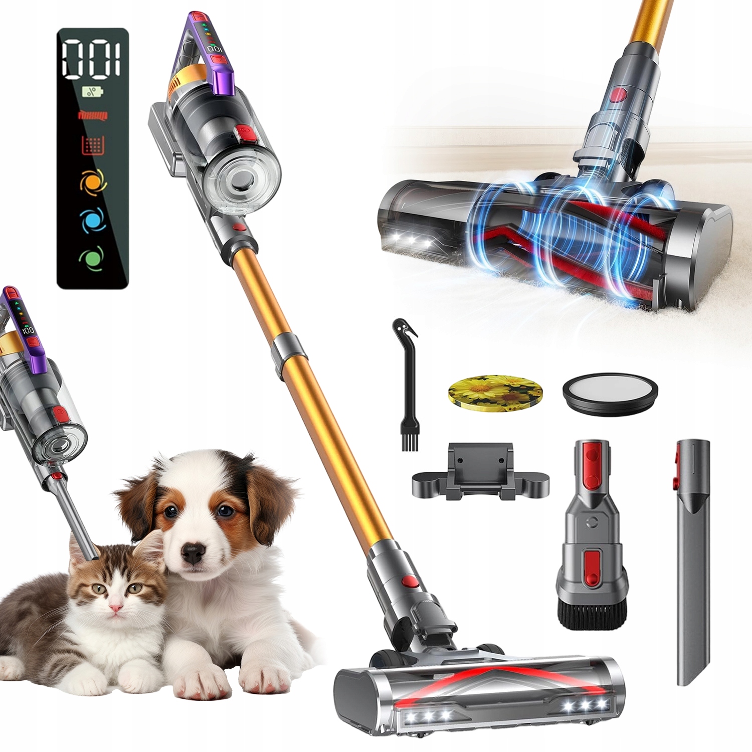 Odkurzacz Bezprzewodowy 550W 50KPA Cichy Dla Alergików Do Sierści Zwierząt