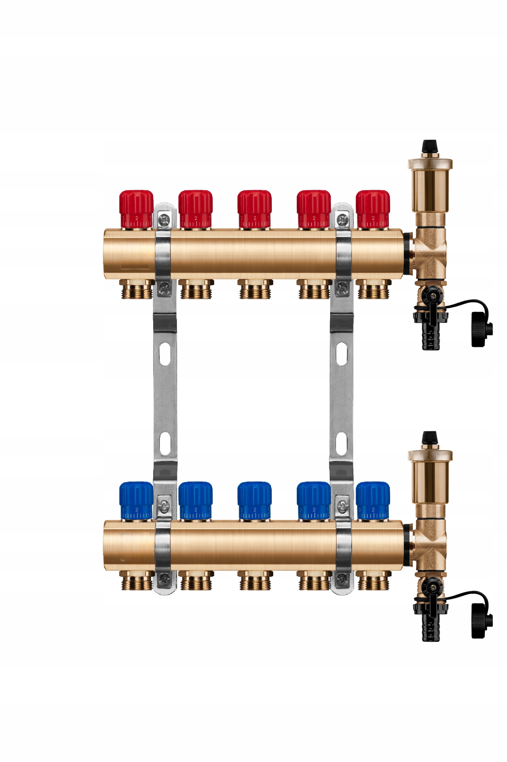 Mosazný rozdělovač s 5 manuálními okruhy pro radiátorové vytápění