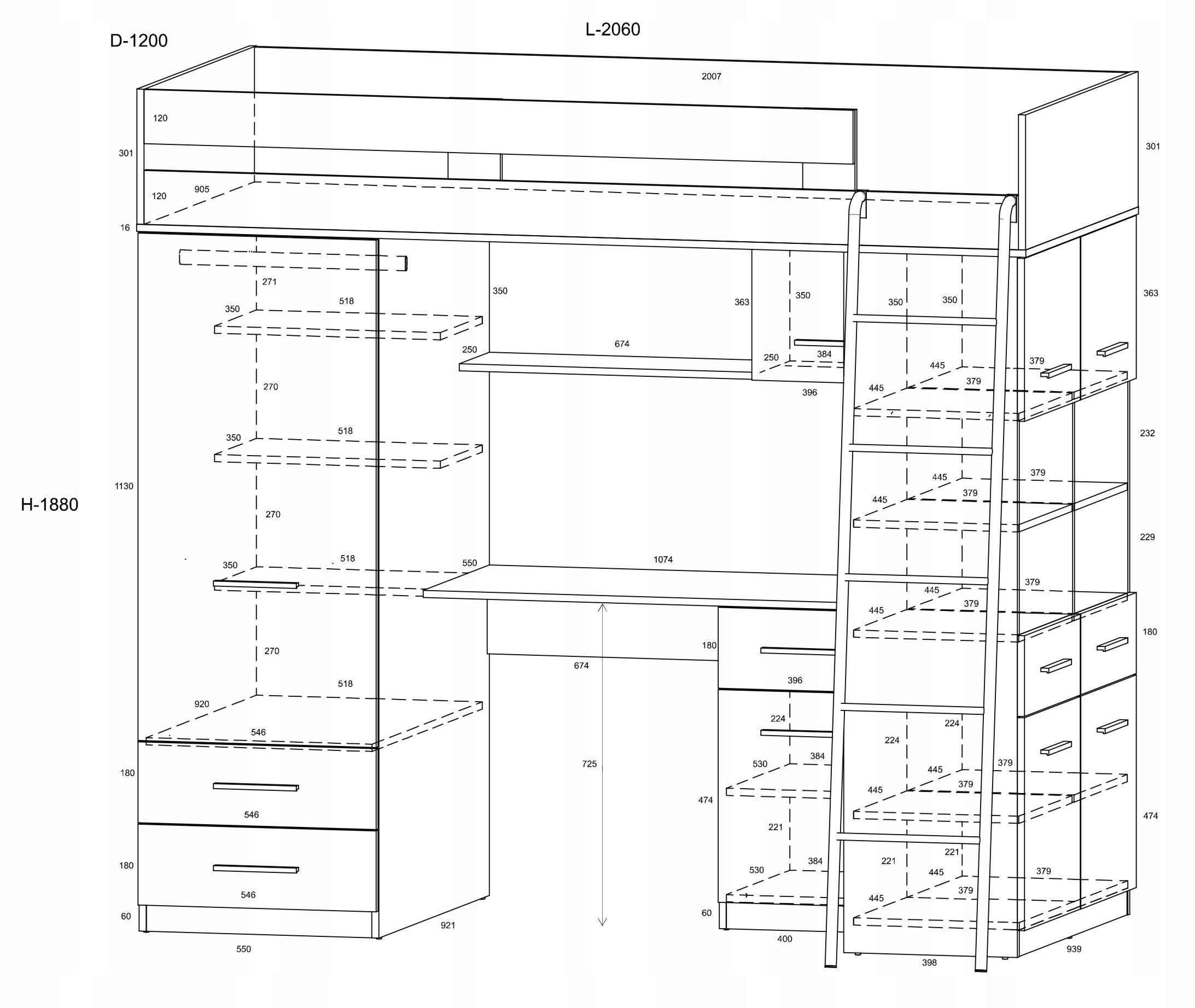 VELVE P antresola bez mat. biały / błękit Typ łóżko piętrowe
