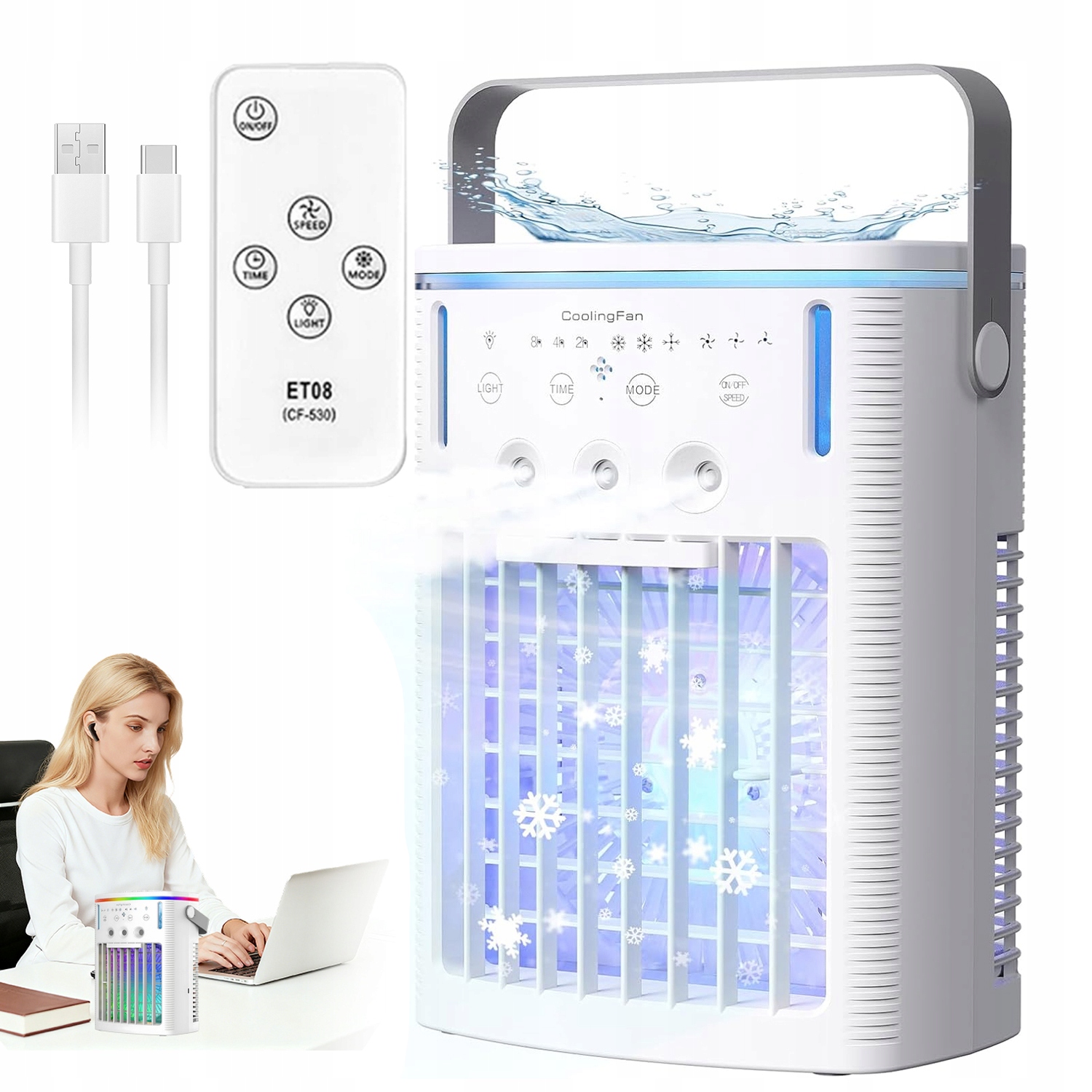 4V1 Malý Stolní Větrák Ventilátor Mini Klimatizace Pro Domácnost Usb Zvlhčovač