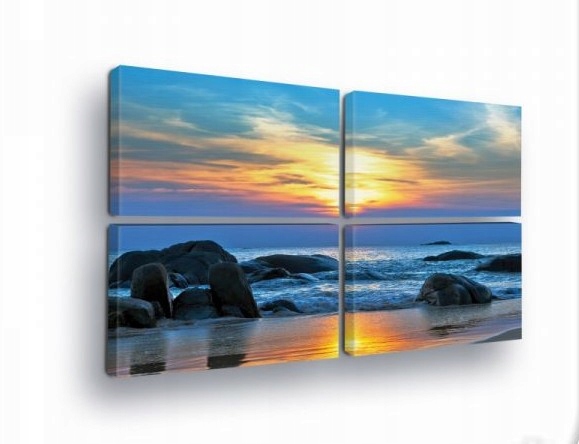 Obraz 120x80 Západ slnka More Pláž Kamene Vlny Nebo Príroda Pokoj