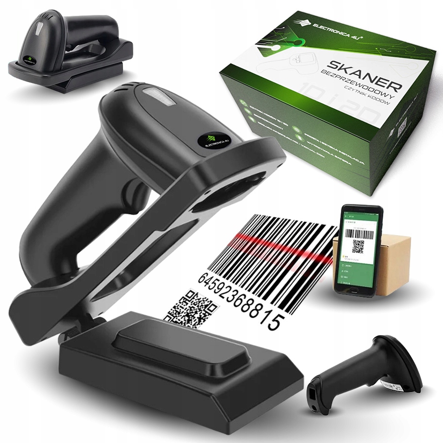 Bezdrátový skener čtečky čárových kódů Qr 1D 2D s nabíjecí základnou