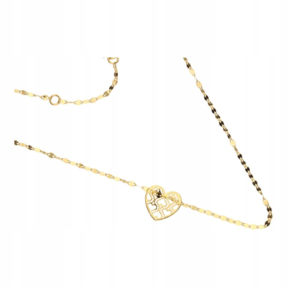 Zlatý náhrdelník 585, módní mokka vazba s přívěskem, ažurové srdce 45 cm 14KT