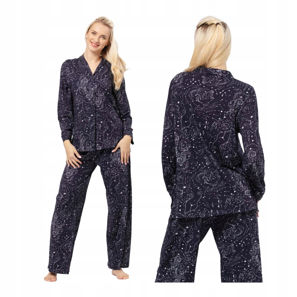 Dámské bavlněné pyžamo s rozepínacími dlouhými kalhotami Lns 911 Key 3XL