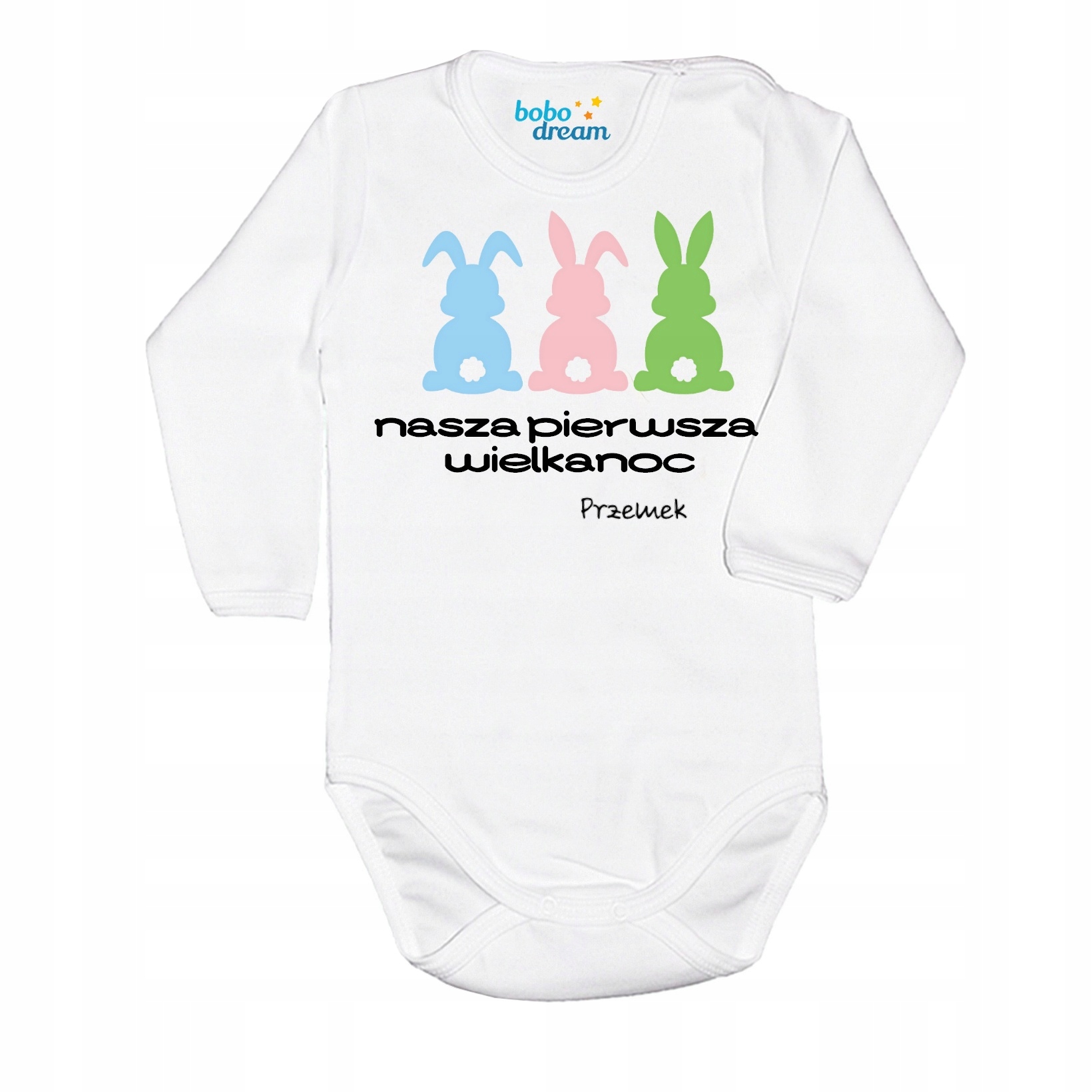 

Body niemowlęce Wielkanoc 3 Zajączki+imię 68