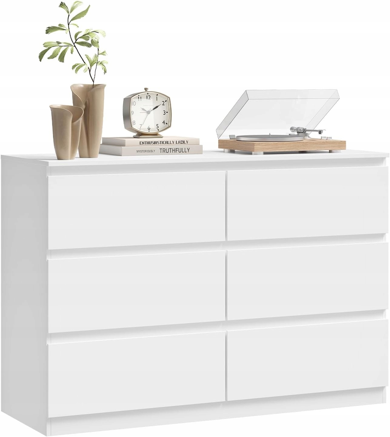 Woltu Komoda Veľká 6 Zásuviek Regál Skrinka Pod Tv Biela 100 X 36 X 69 CM