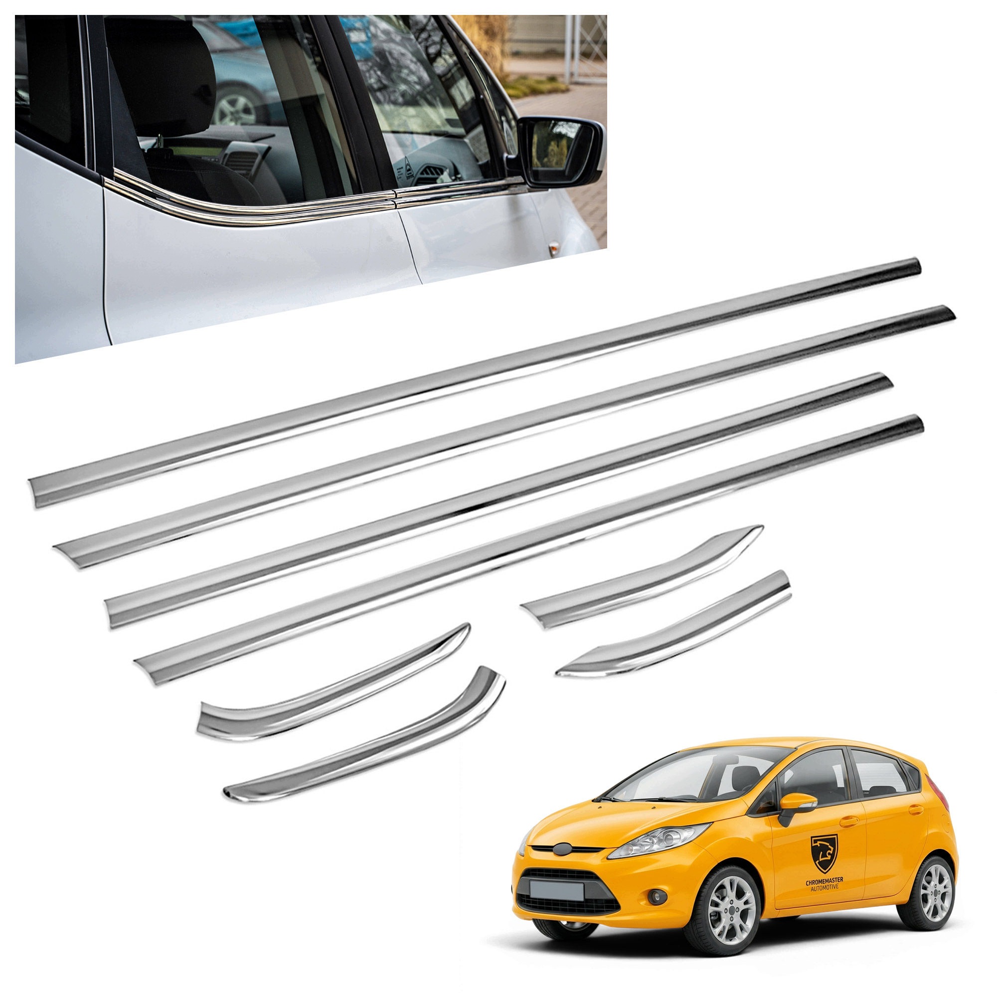 Okenné lišty pod bočné sklá pre Ford Fiesta VII 2008-2017 Hb oceľ