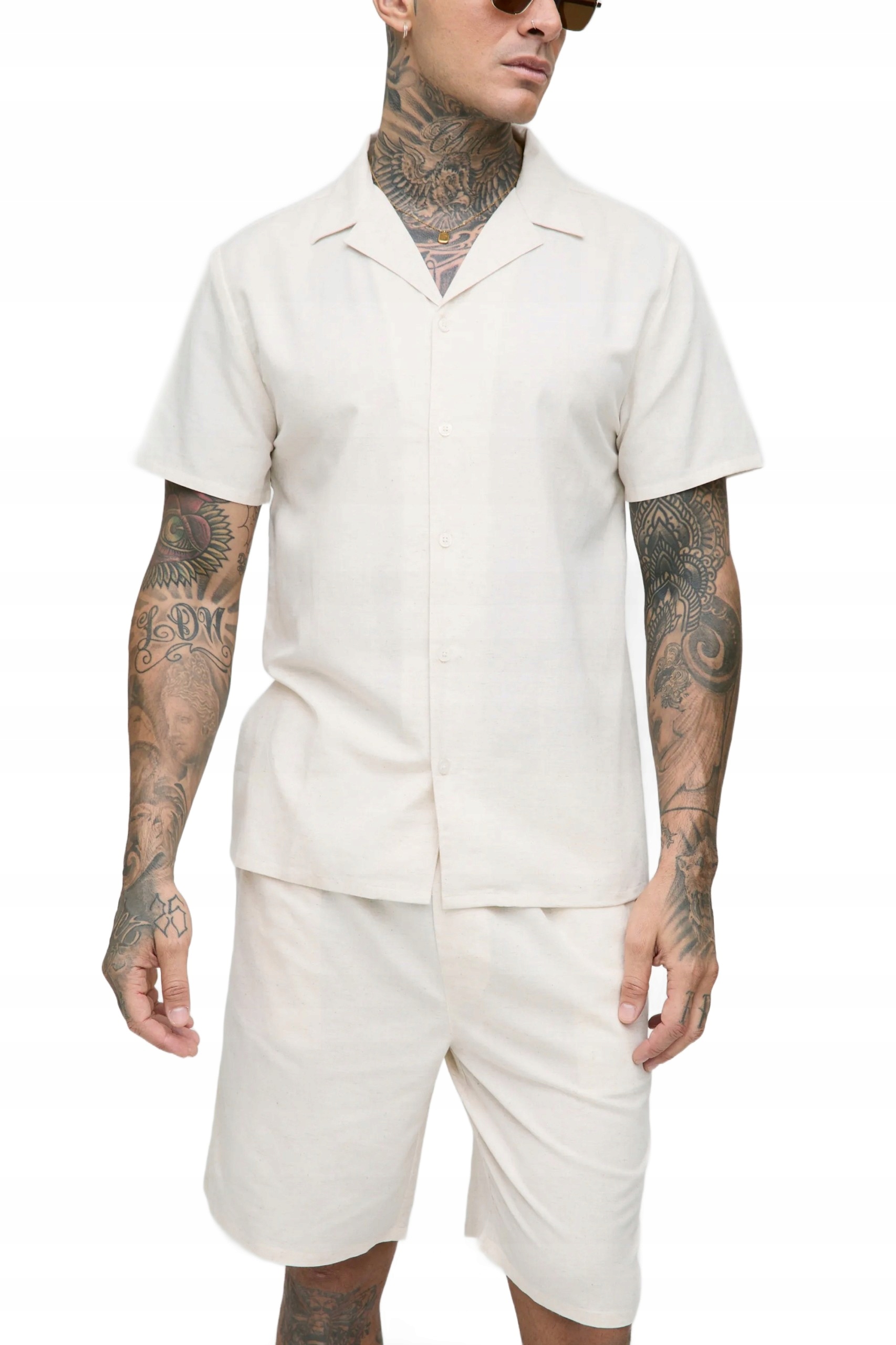 Boohooman Komplet Pánská Košile A Šortky Béžová Bez Vzoru S Z3A