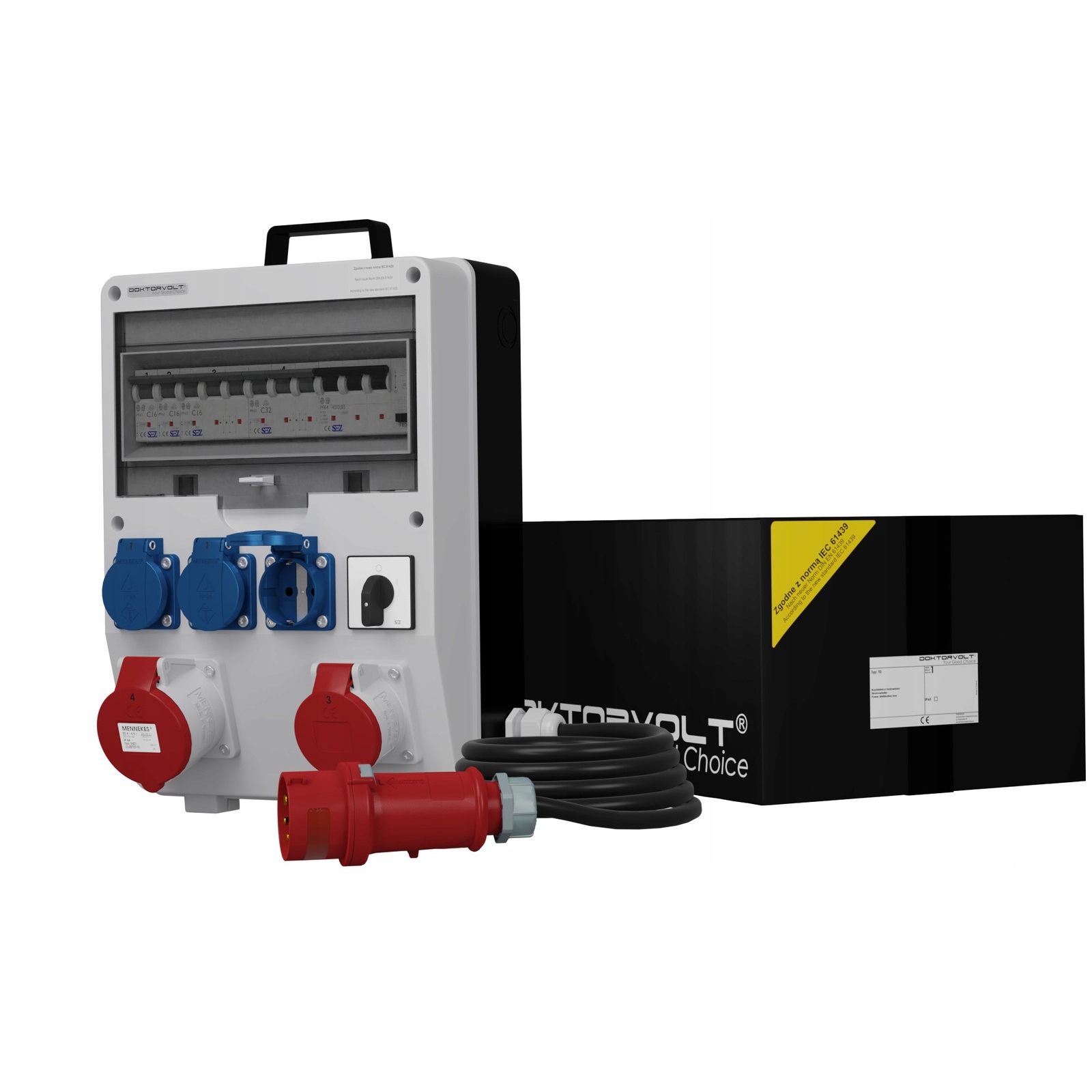 Stavební rozvaděč s kabelem a konektorem 0-1 Td-s/fi Skh 32A 16A 3x230V