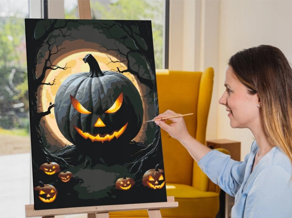Malování Podle Čísel Halloween Dýně Strašidelný les Podzim Noc Velký 40x60 cm