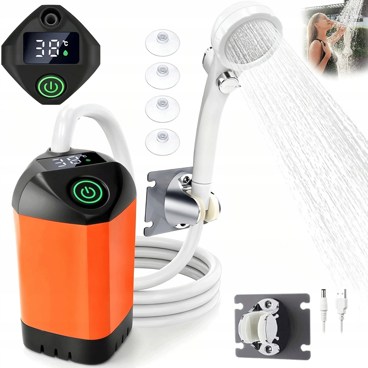 Sprchová pumpa s digitálním displejem a 3 režimy, oranžová
