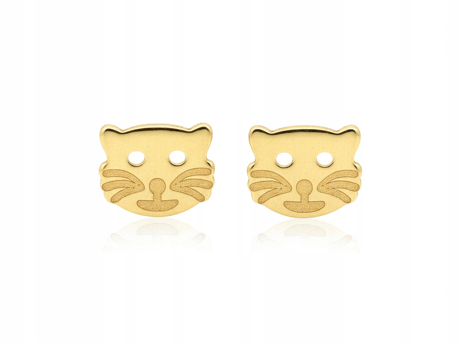 Náušnice ze zlata 585, hlava kočky na tyči, ideální jako dárek