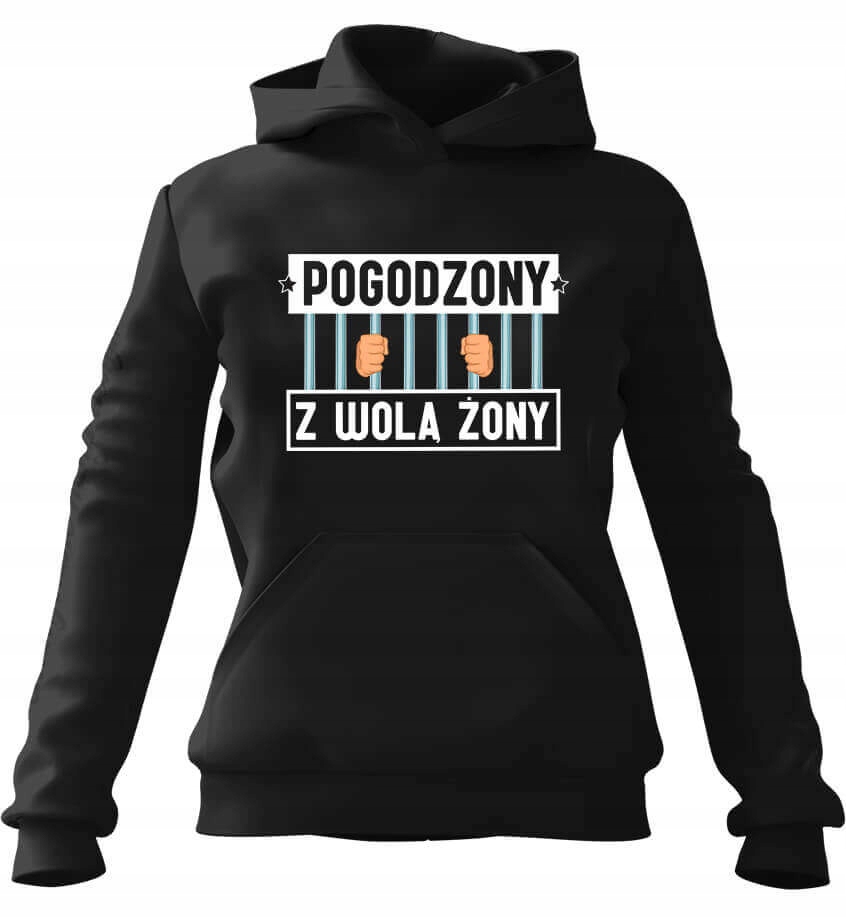 pánská mikina s kapucí Smířená s vůlí manželky Černá S pro něj muže manžela