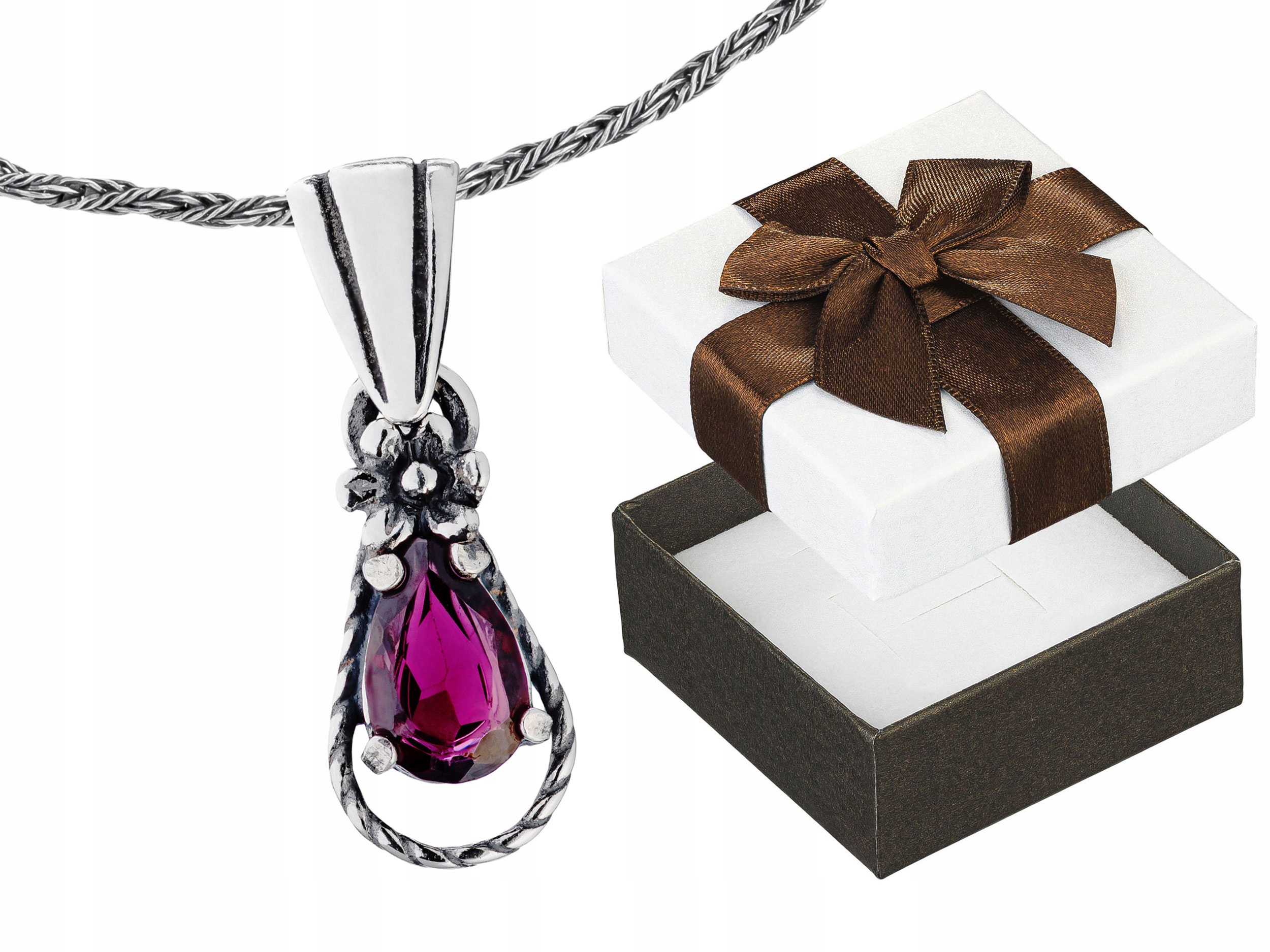 Dlouhý Stříbrný Oxidovaný Dámský Náhrdelník Kapka se Zirkonem Slza Květina 70