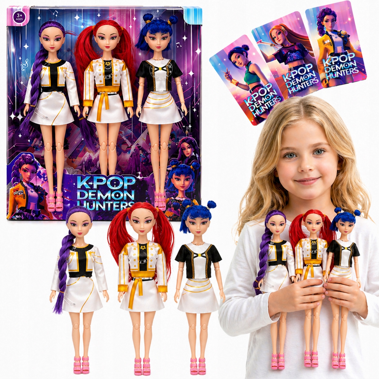 LALKI ZESTAW 3 ŚPIEWAJĄCYCH LALEK K-POP DEMON HUNTERS RUMI MIRA ZOEY 30 CM