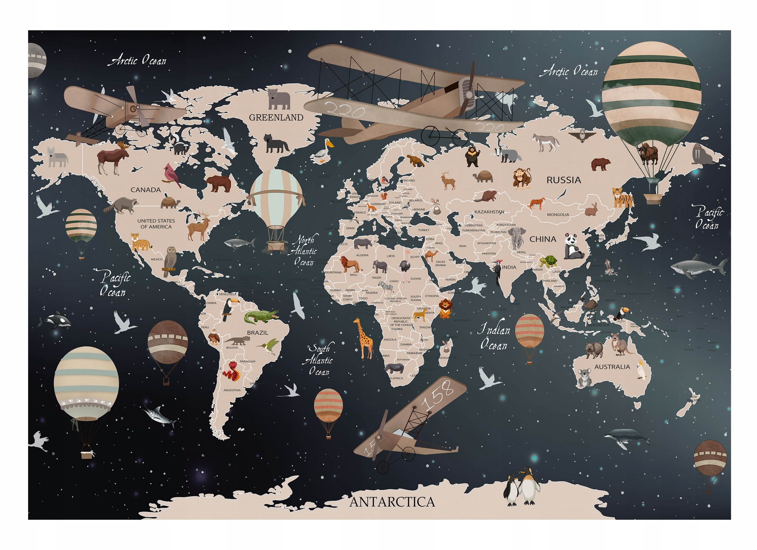 

Fototapeta Mapa Świata Zwierzęta Dziecięca 416x254