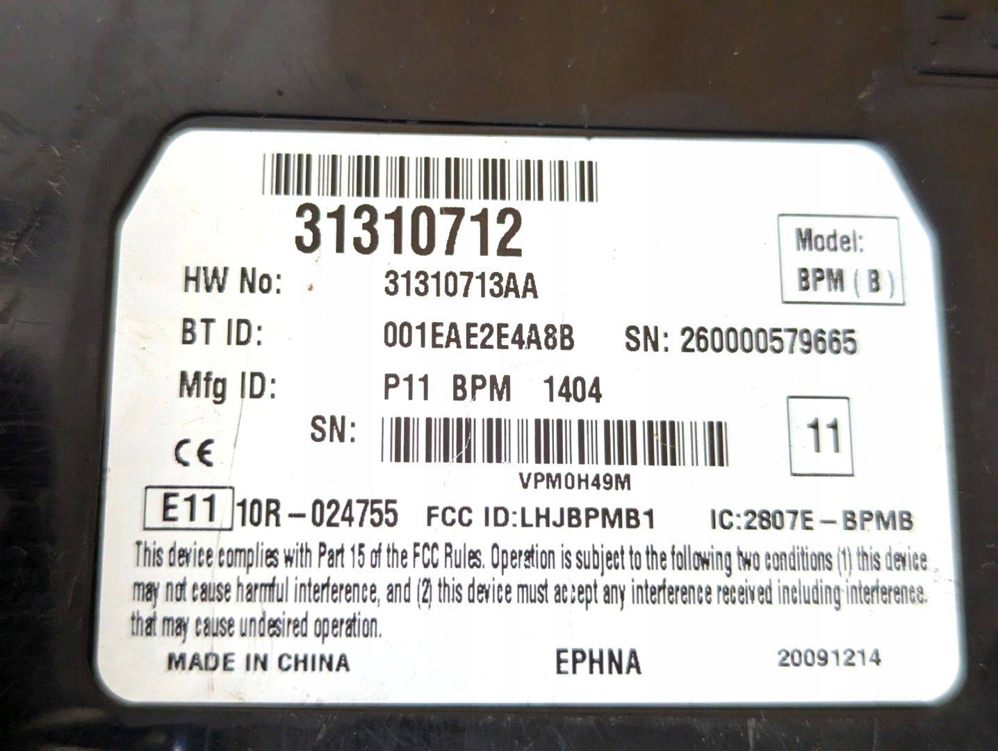 control unit Bluetooth Volvo V70 3 2010 31310712