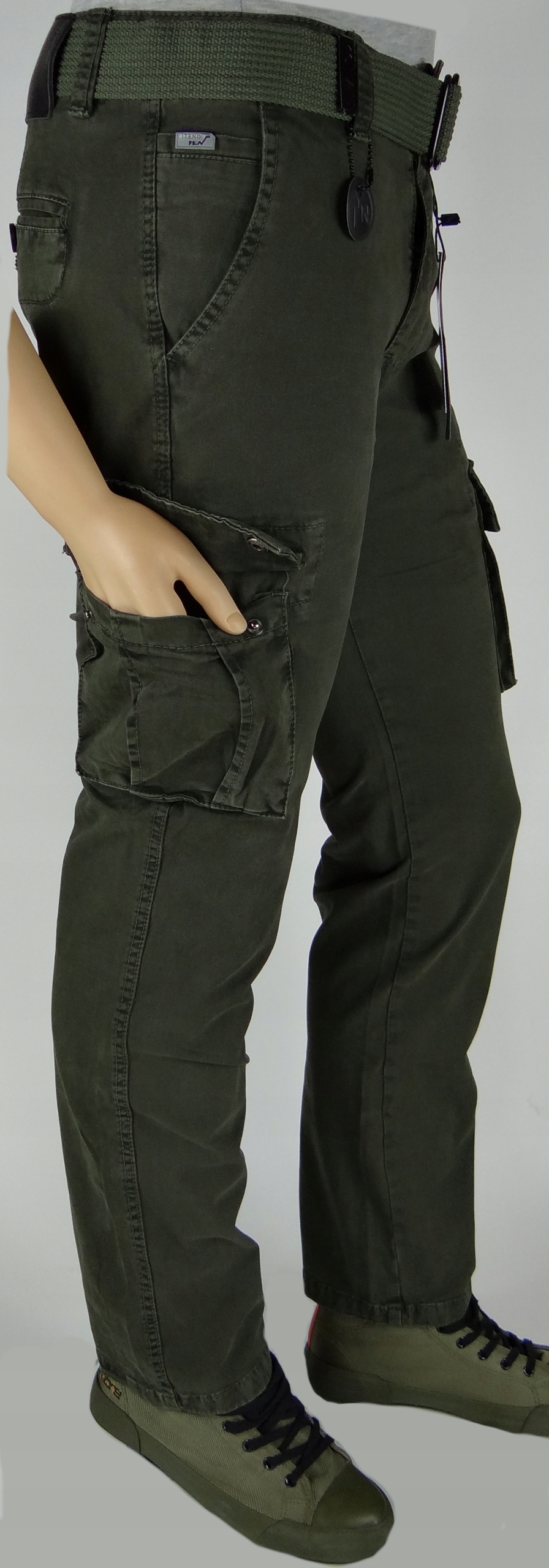 SPODNIE BOJÓWKI ZIELONE Stretch z paskiem r36 IT. Różne Rozmiary Kolor zielony