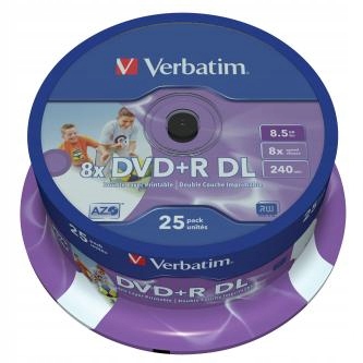 Verbatim Dvd+r DL Double Layer Wide Inkjet Printable 8.5GB 8x 25-pack 12cm