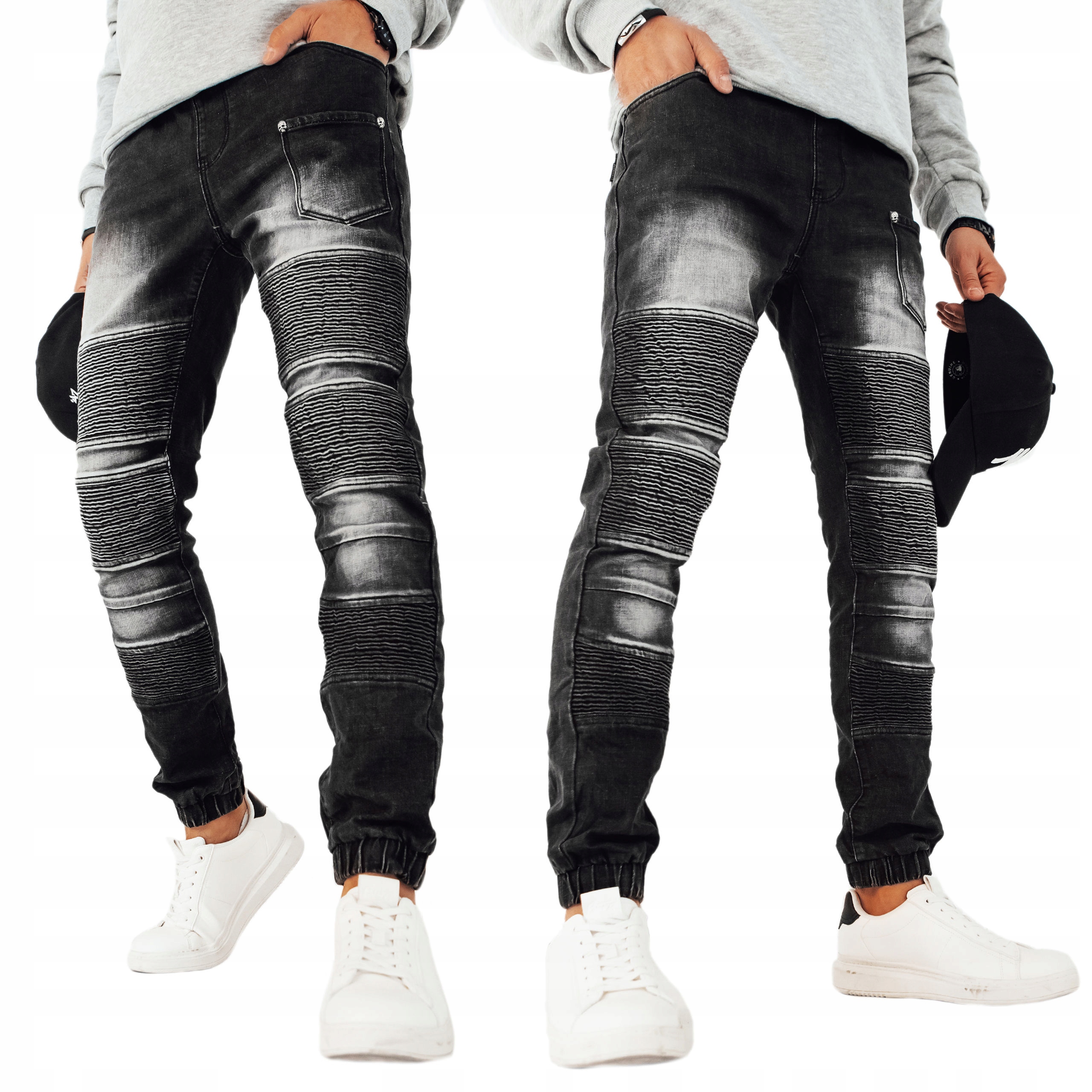 Męskie Spodnie Joggery Jeansowe Czarne ux4222 XL