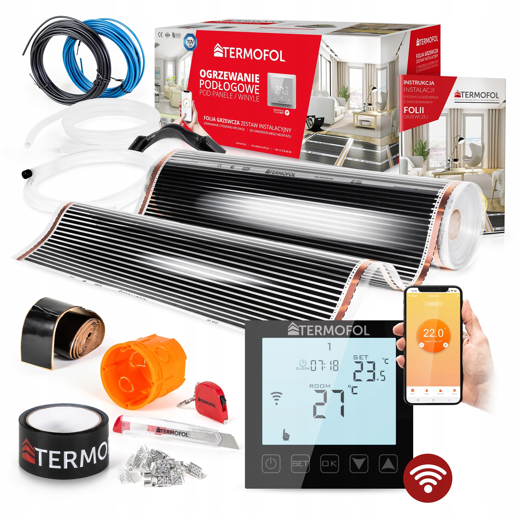 Vykurovacia Fólia Sada Infračervená, výkon 140 W 100 cm, plocha 5 m² WiFi Black