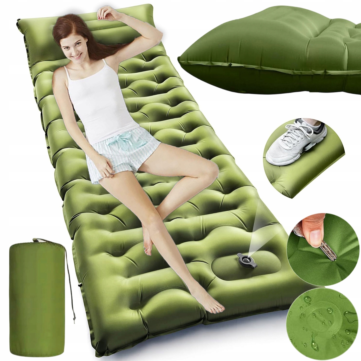 Materac Samopompujący Turystyczny Ultralekki Wbudowana Pompka Oddychająca