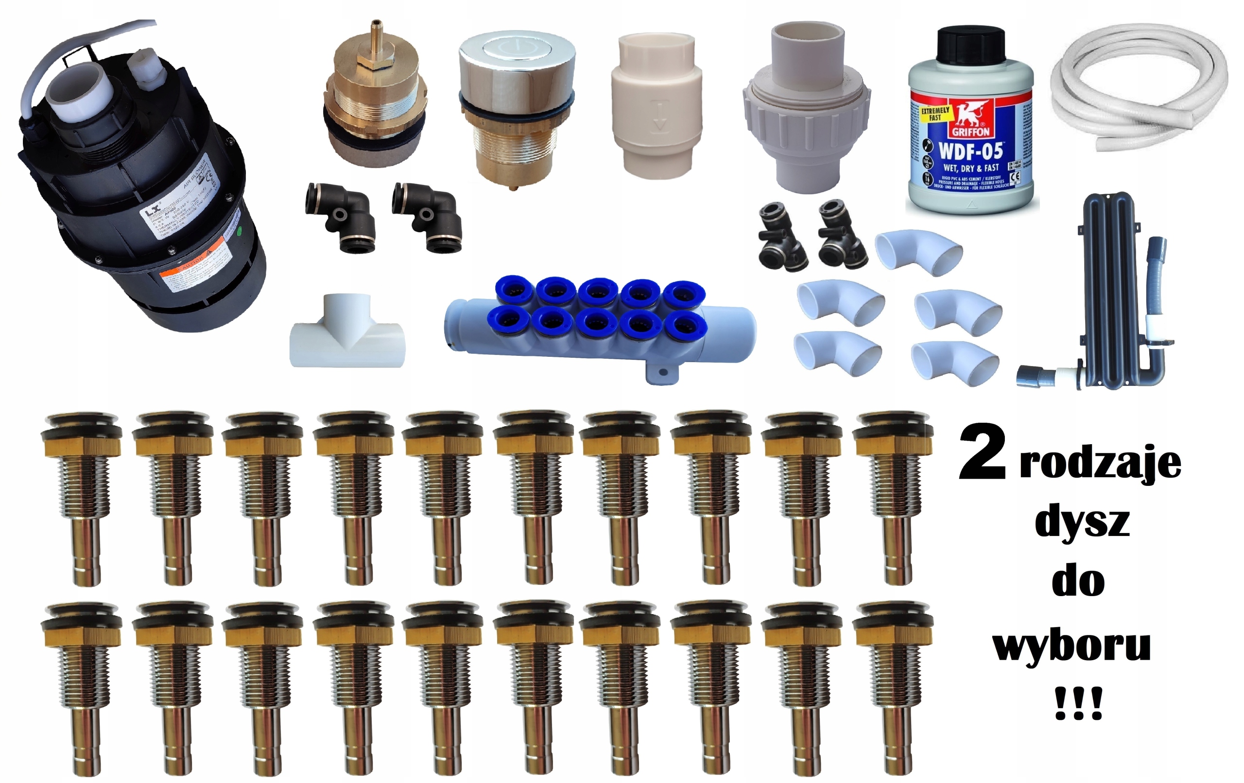 20 vzduchových trysek, čerpadlo 700 W, sada pro montáž aeromasáže do vany