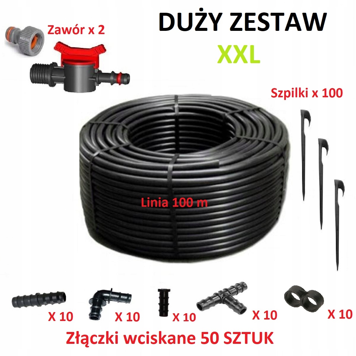 Linia kroplująca 100 m złączki Zestaw XXL