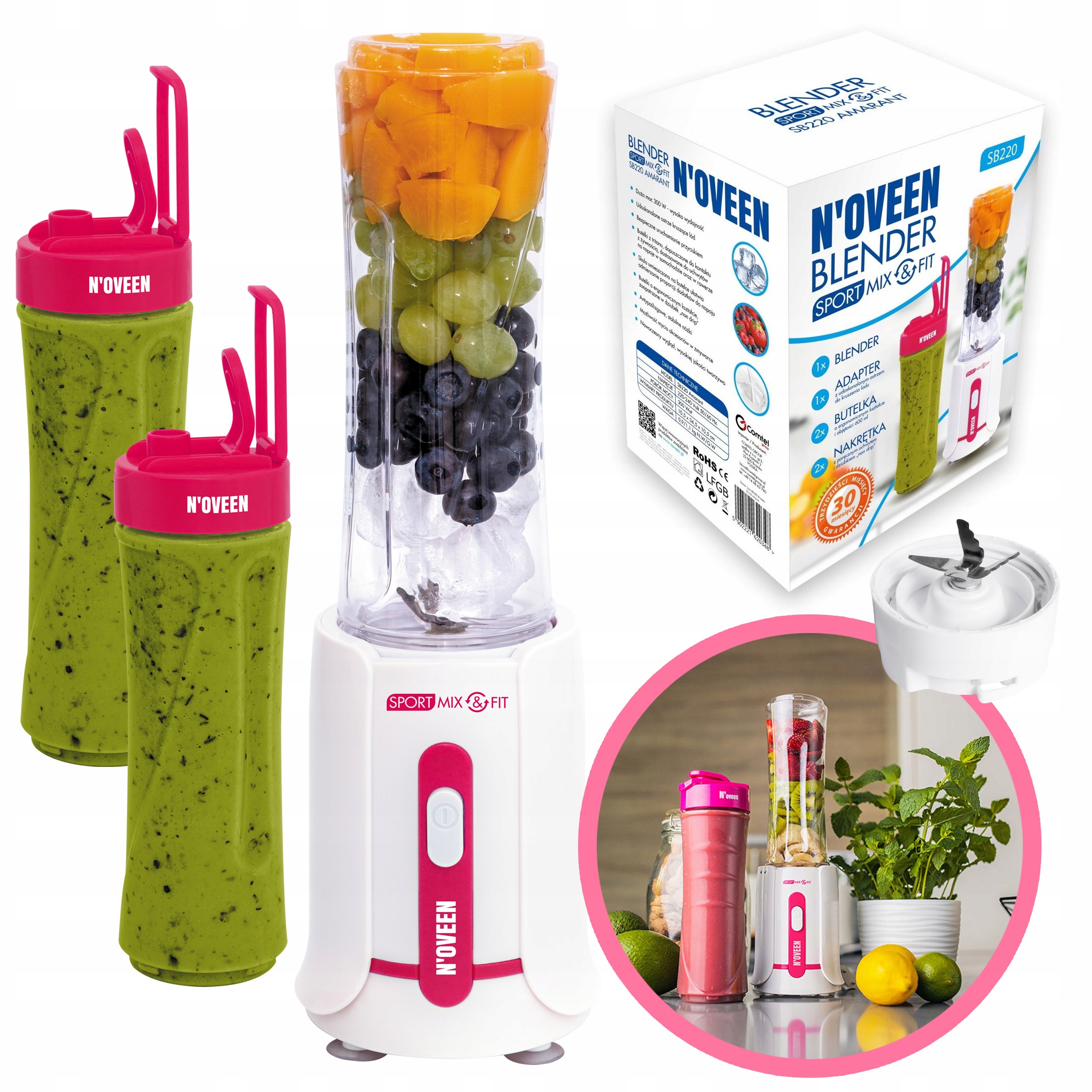 Blender kielichowy Smoothie Mikser do Koktajli owoców i warzyw 2 Butelki