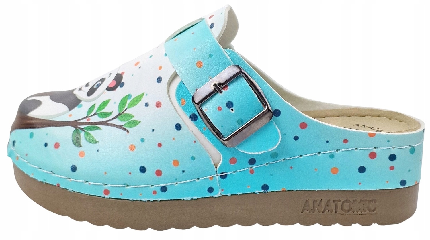 Klapeczki Damskie Zakryte Klapki Wzór Panda Wsuwane Klasyczne z Klamrą *39* Rozmiar 39