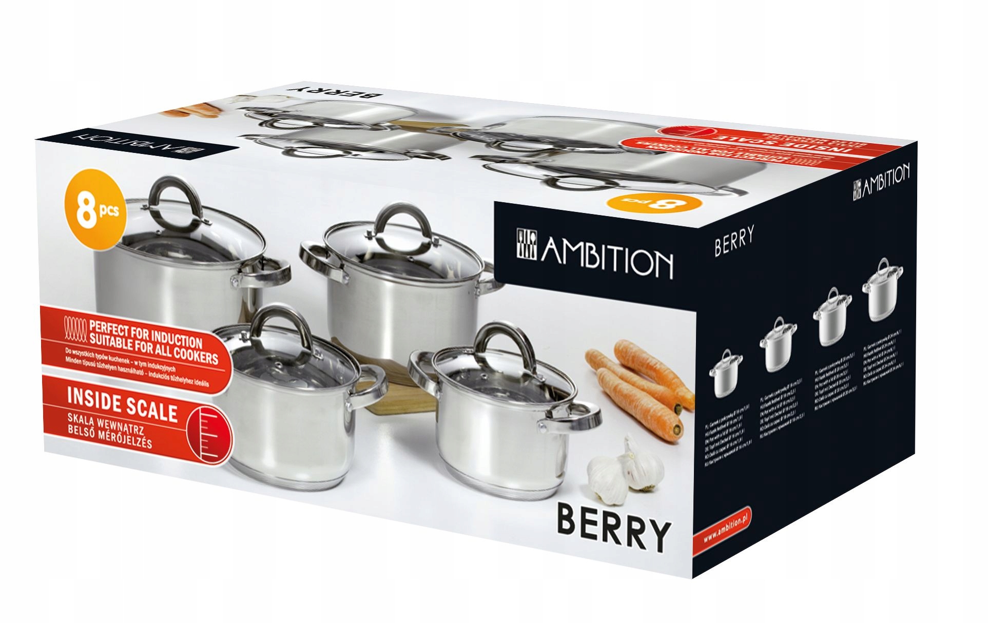 Sada Hrnců Z Nerezové Oceli Berry 8-DÍLNÁ Ambition