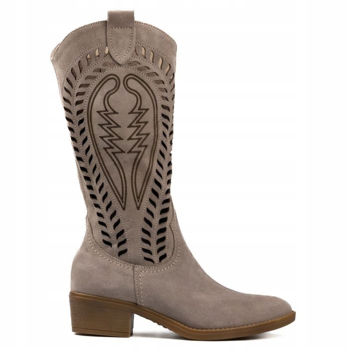 Taupe Kozačky Kovbojské Boty Vzor Kožené Semišové 41