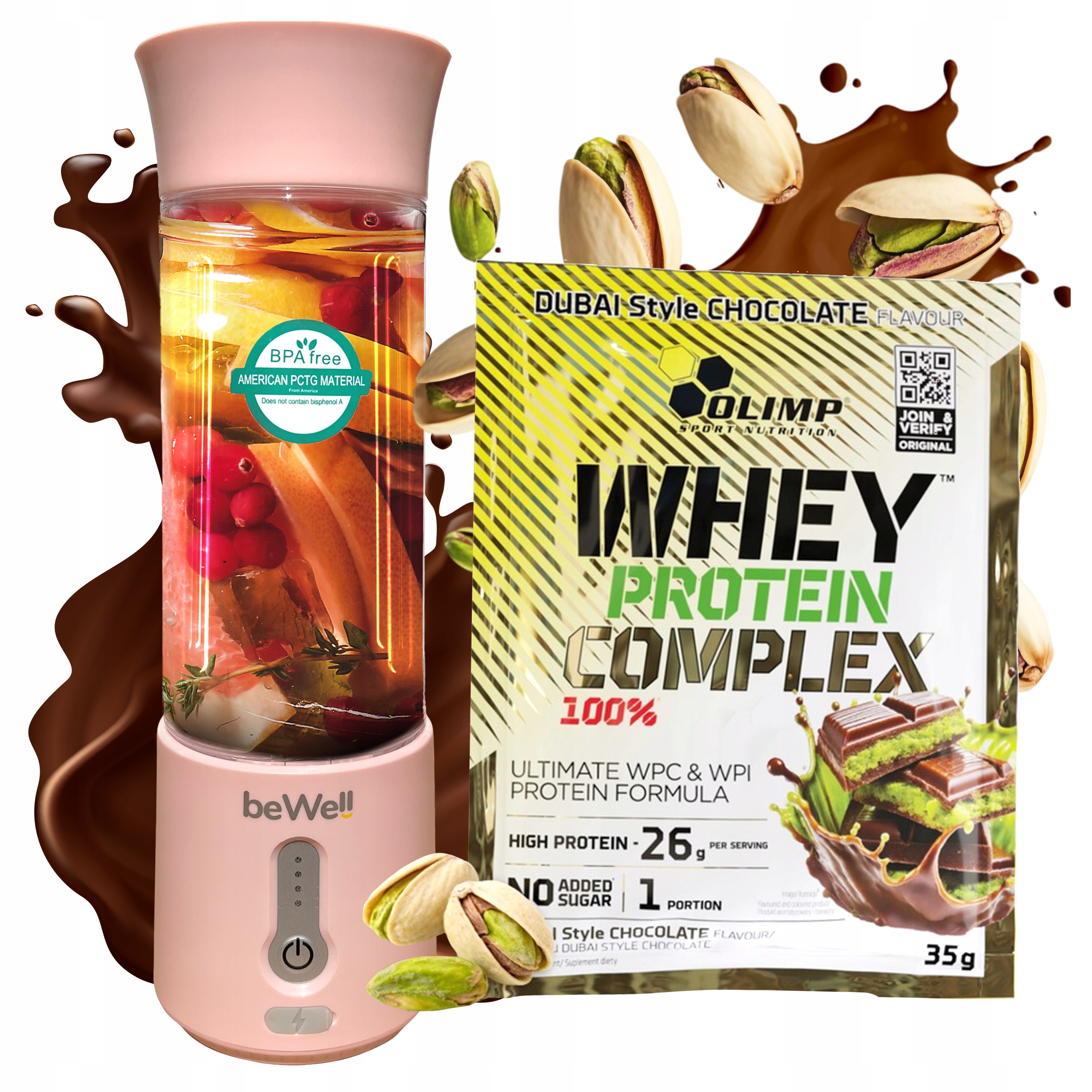 Kalichový mixér Přenosný bezdrátový beWell na Usb, protein Olimp Wpc