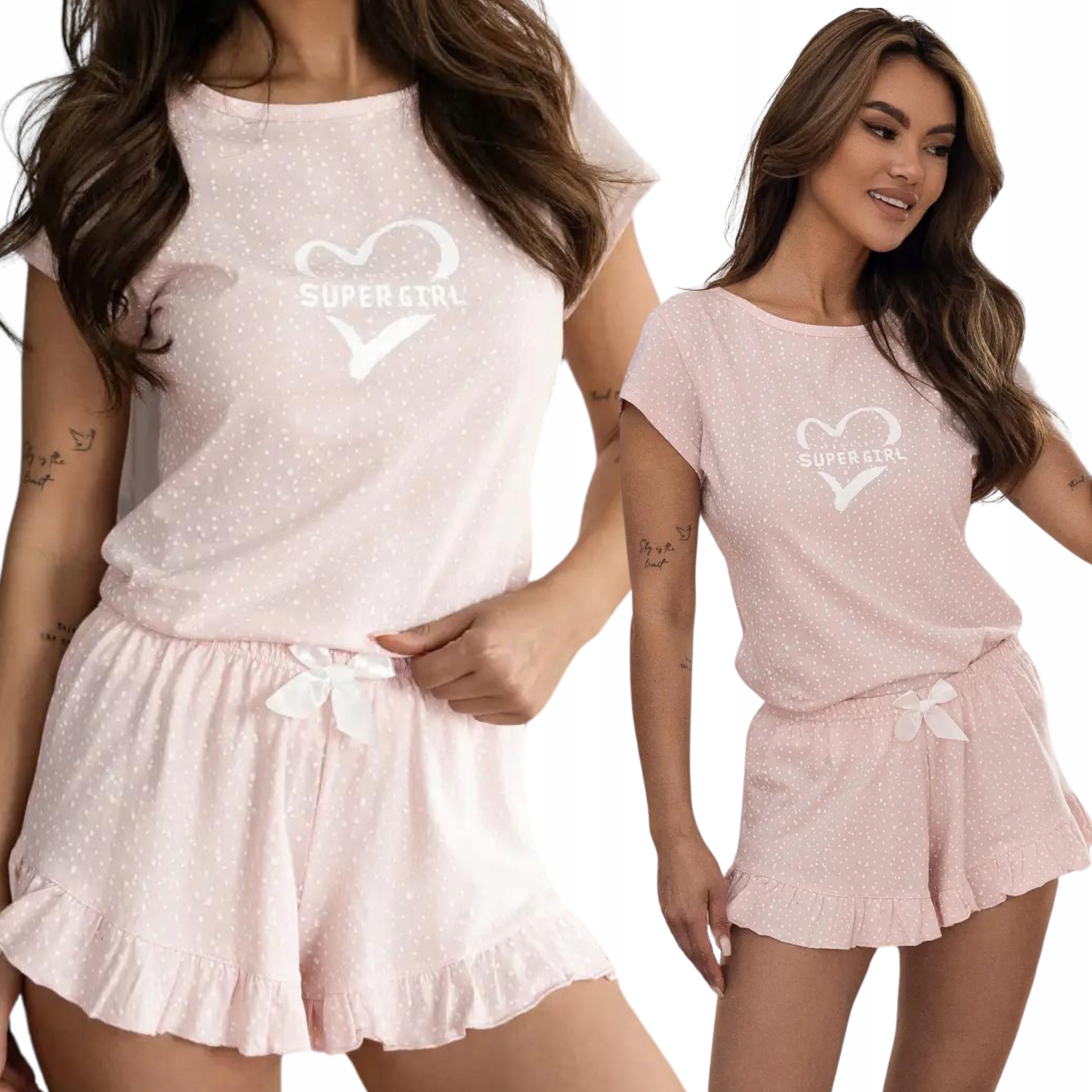 Piżama Damska Bawełniana Dwuczęściowa Krótkie Spodenki XL Girl Różowa