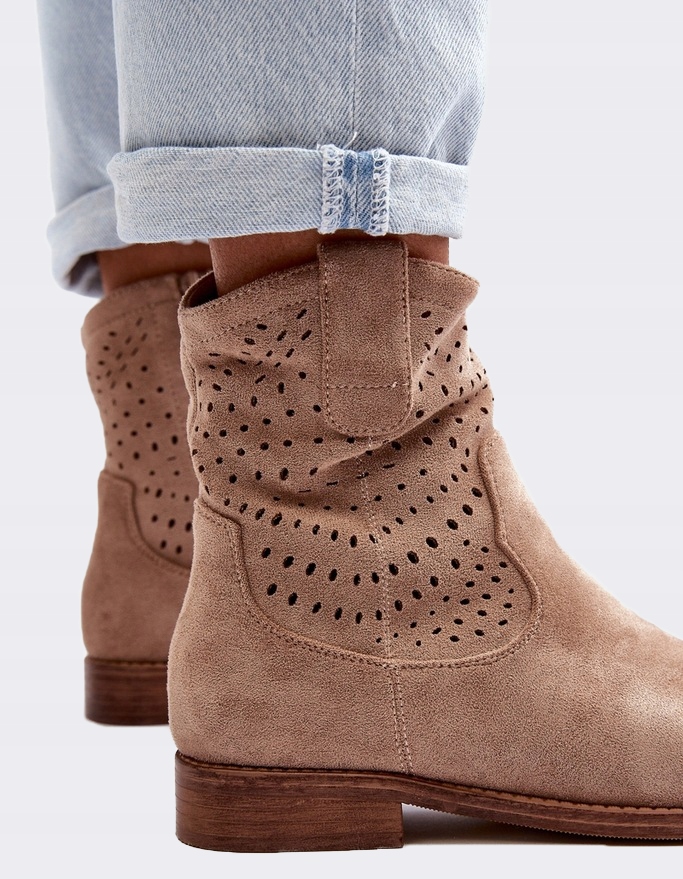 Botki Damskie Wygodne Modne Ażurowe Mocne Fajne Kowbojki Barski Beżowe 40 Kod producenta HY66-135