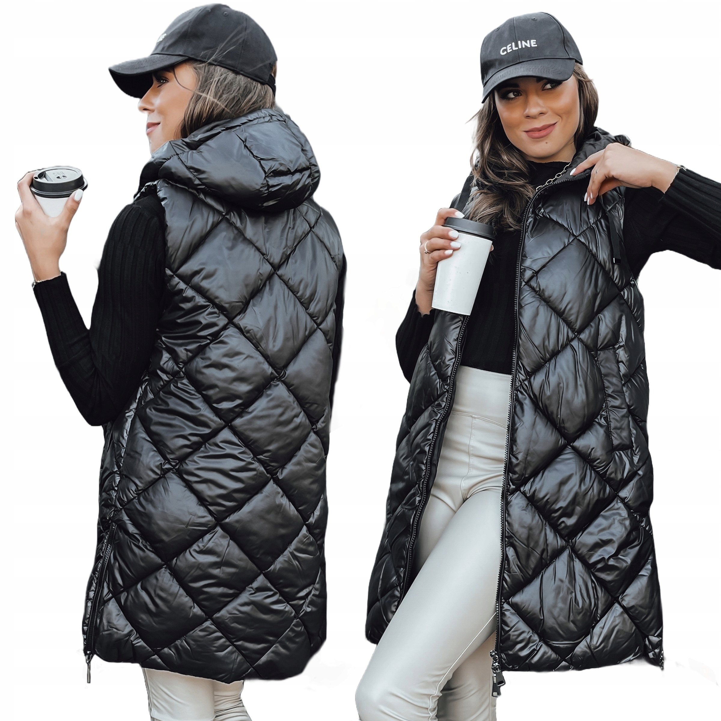 PIKOWANA KAMIZELKA DAMSKA BEZRĘKAWNIK Z KAPTUREM roz. XL