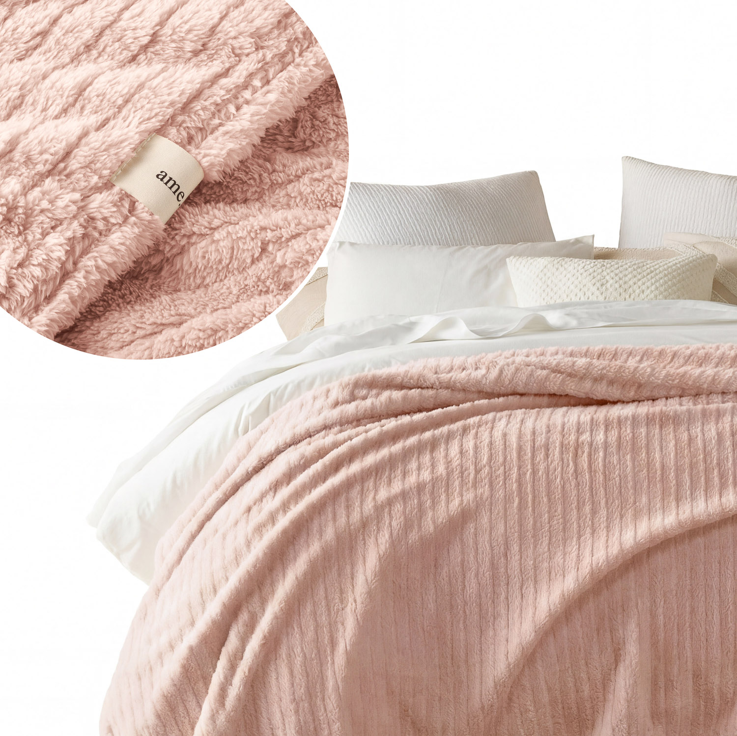 ROOM99 Koc 200x220 pudrowy róż przytulny miękki pled narzuta Premium Ame