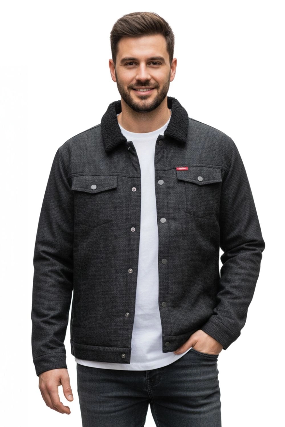 Pánská kožená bunda Lee Cooper sherpa styl katany pepitka černá vel. 2XL