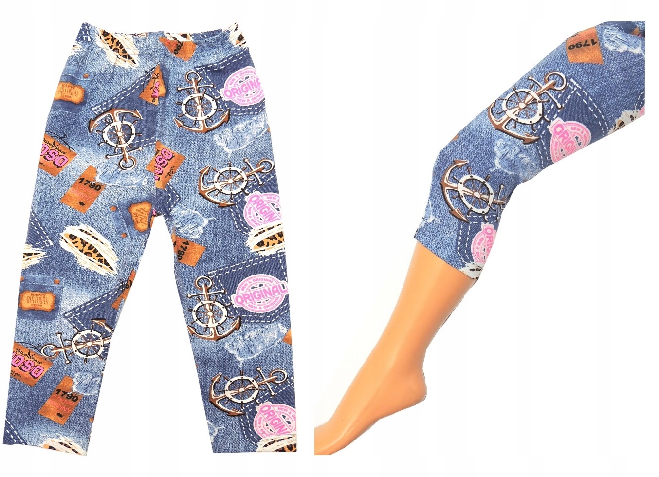 

legginsy nadruki wzory 3/4 getry kotwice 146