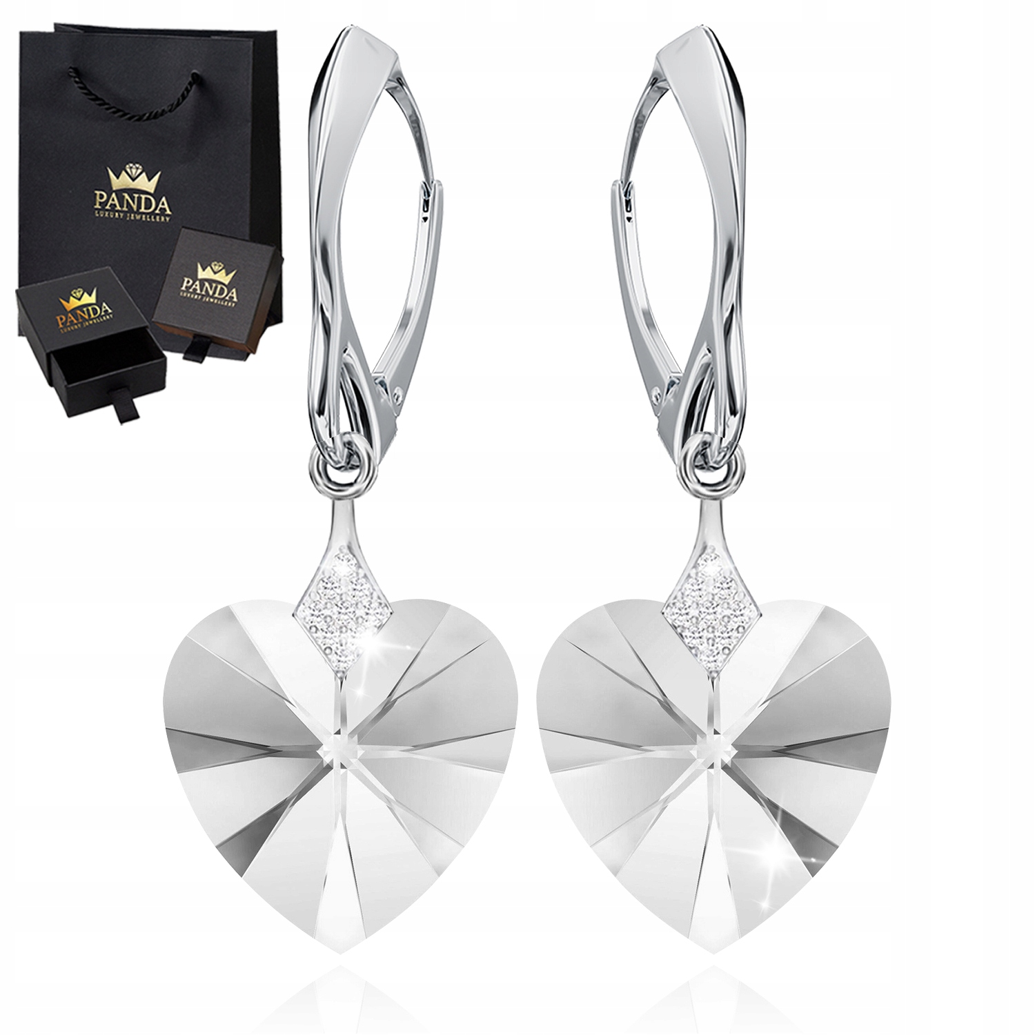 Stříbrné Náušnice pro ženu Srdce Krystaly Dárek Valentýna 925 Svatba