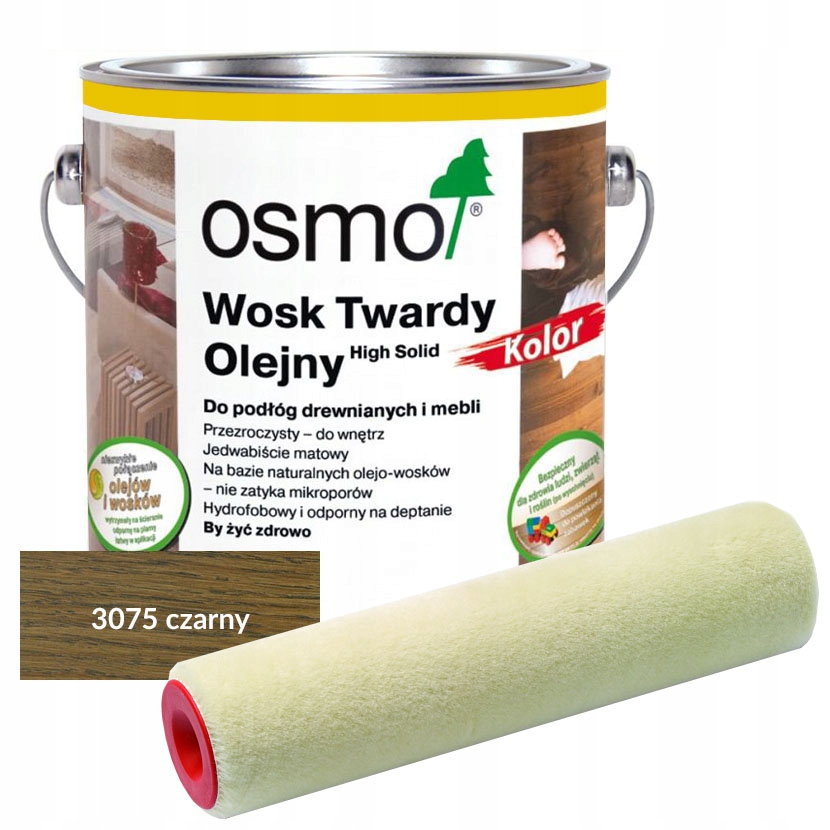 Osmo 3075 2,5L czarny olej z wałkiem