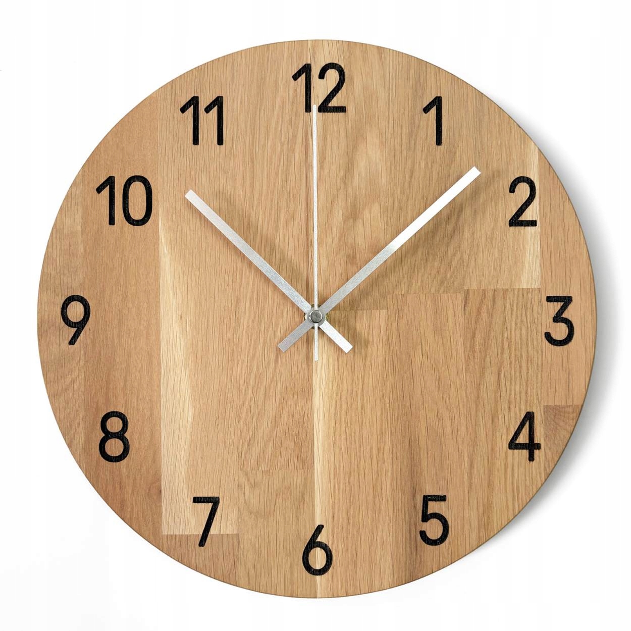 Drevené nástenné hodiny z duba kruhové 30 cm, natural, strieborné ručičky