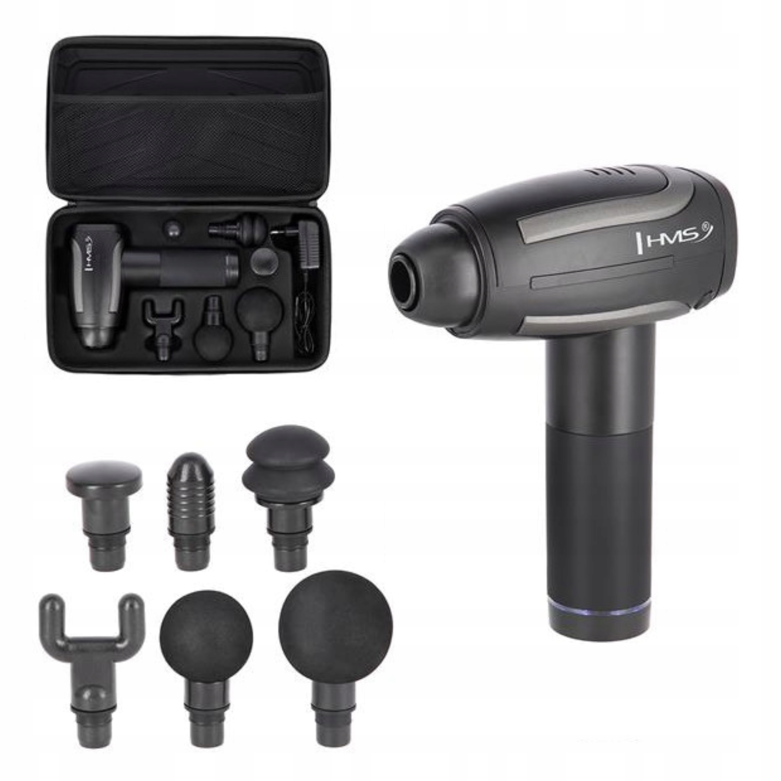 Profesionální masážní pistole masážní přístroj s vyměnitelnými hroty, černá Hms