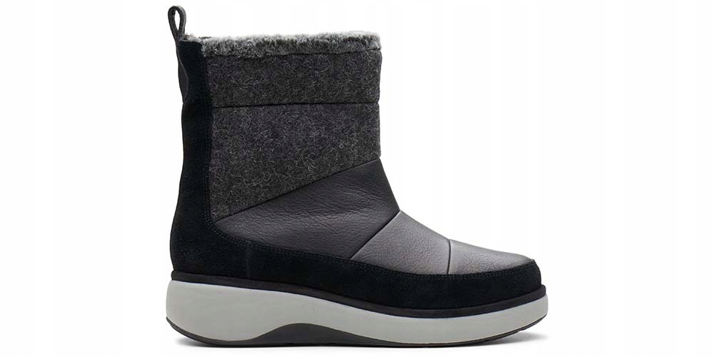 Śniegowce Clarks Un Vista WALK2 czarne skórzane z futerkiem 39