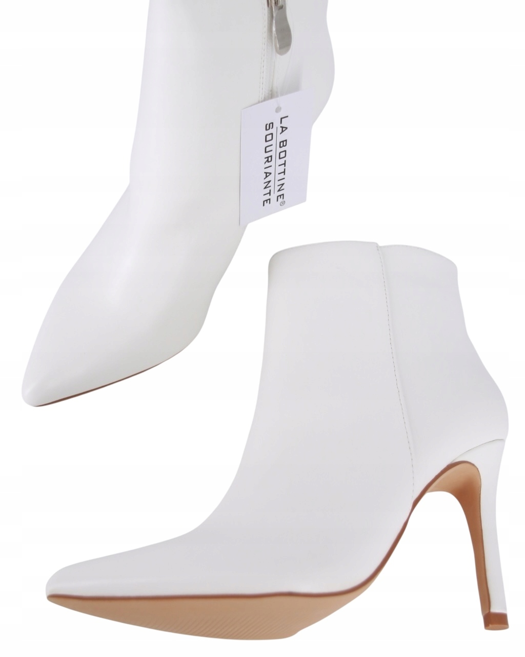Kotníkové Boty Ve Špici Eko Kožené Dámské Boty Na Podpatku Bílé S Podpatkem 39
